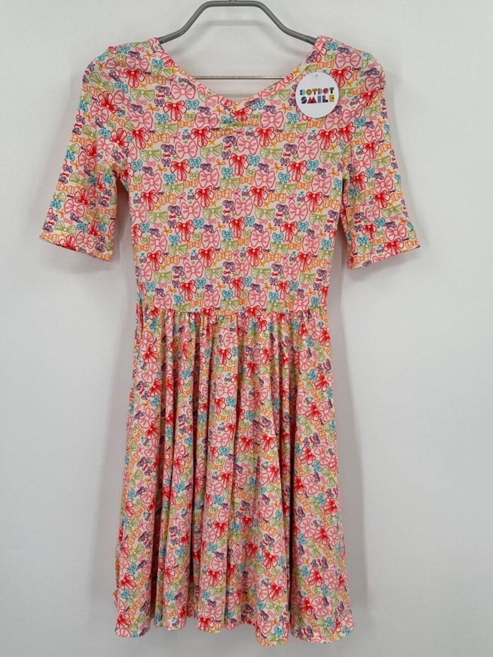Dot Dot Smile Girl's Ballerina Skater Dress 8-10 NWT Short Sleeve Colorful Bows